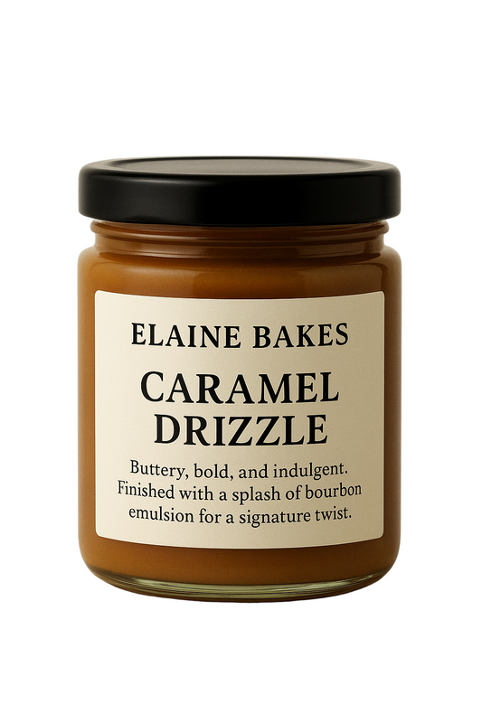 Jar of Elaine Bakes Caramel Drizzle on a beige background