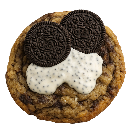 Cookie with Oreo cookies and cream on a white background